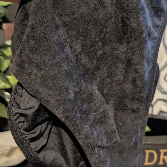 '90s Vintage High Thigh Cut Bikini Bottom Black Suede-Like Fabric - Picture 1 of 8